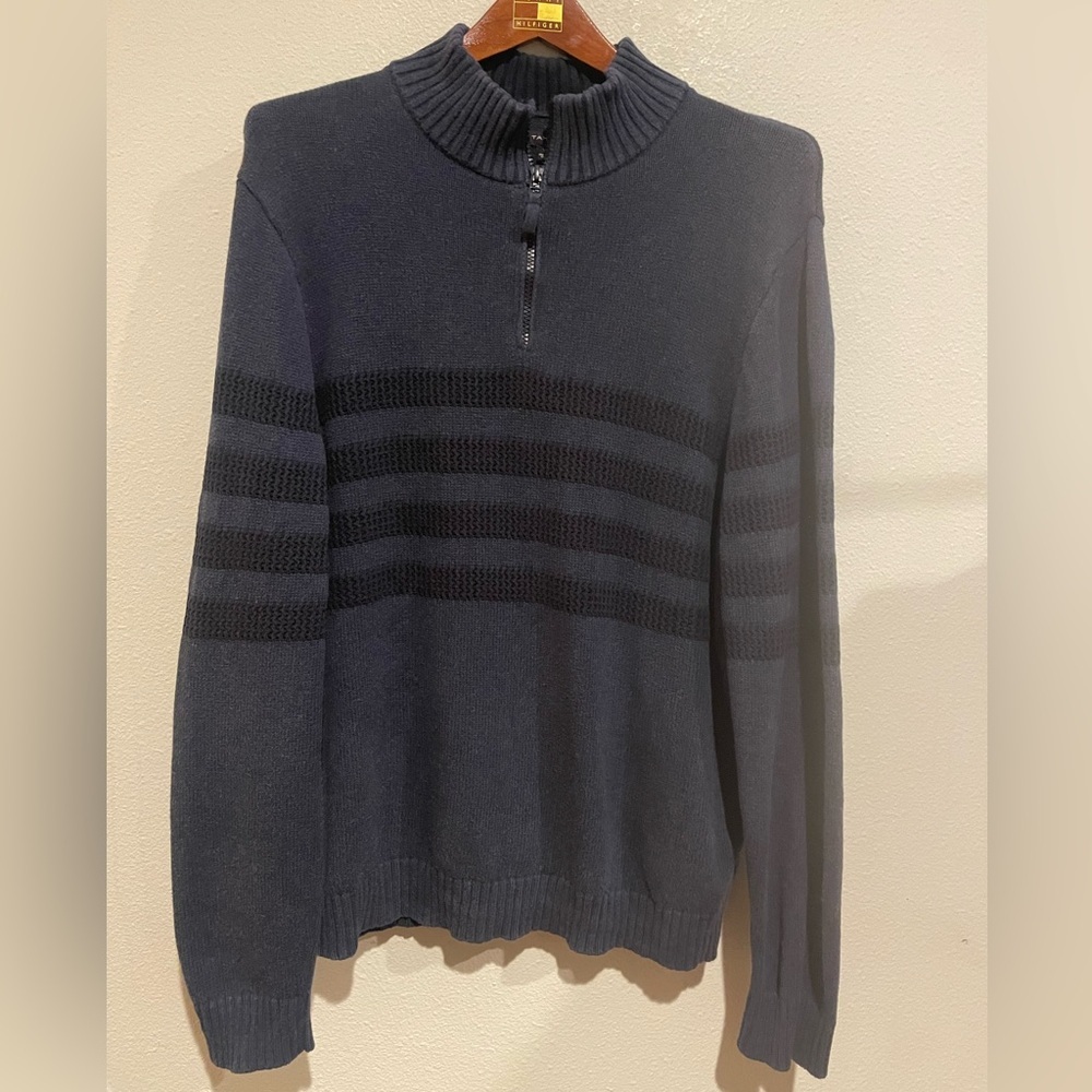 Tahari Men's Navy and Black Zip-Up Sweater